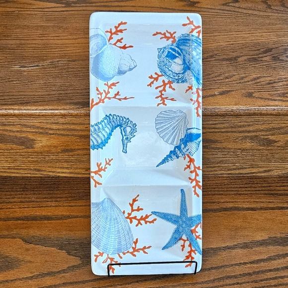 222 Fifth Coastal Living "Grenada" Fine China 3 Section Serving Tray - Picture 2 of 7